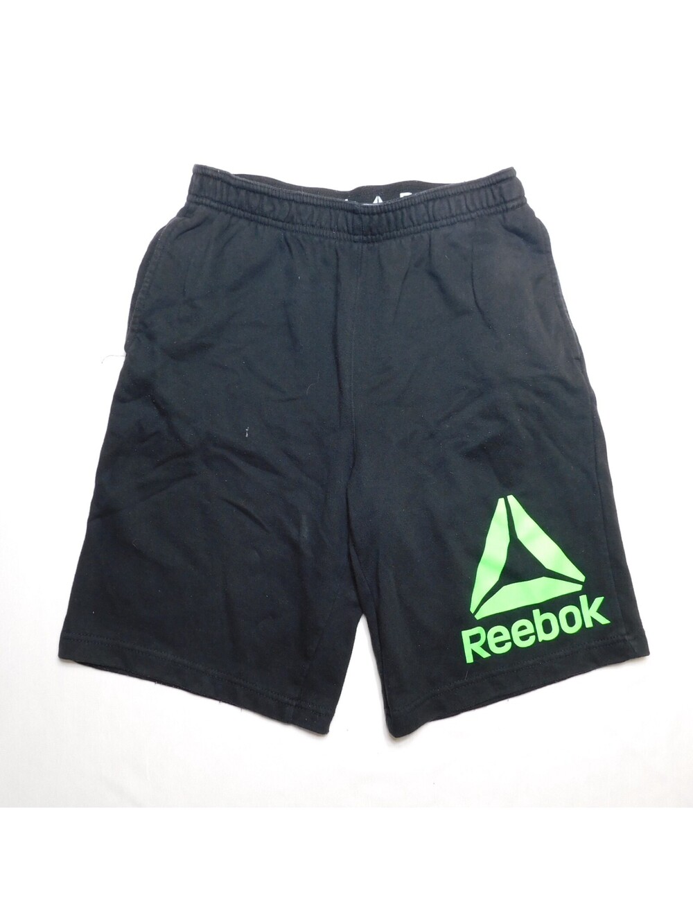 Reebok Boys Shorts Size XL 14 16 Black Fleece Knit Neon Green Delta Logo Athleti